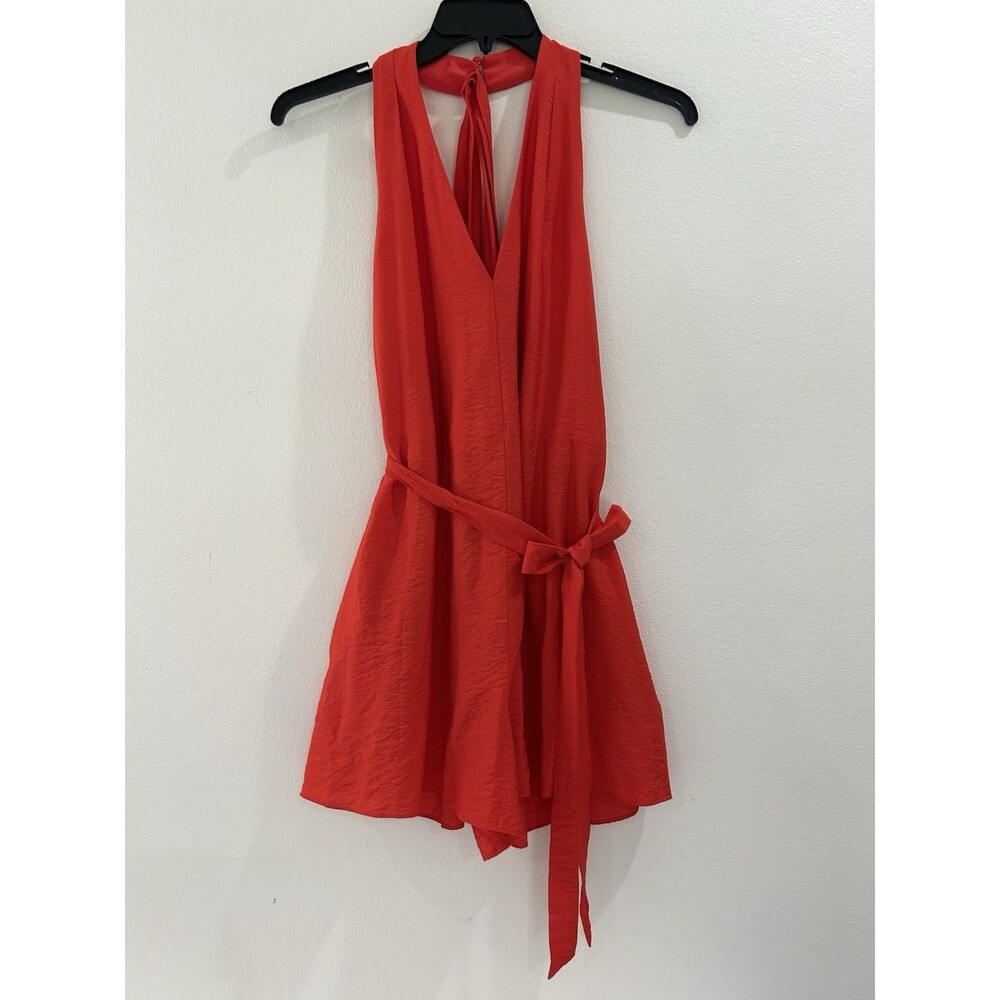 Antonio Melani Romper Womens Sz L Red Halter Tie Waist V Neck Zipper NWT